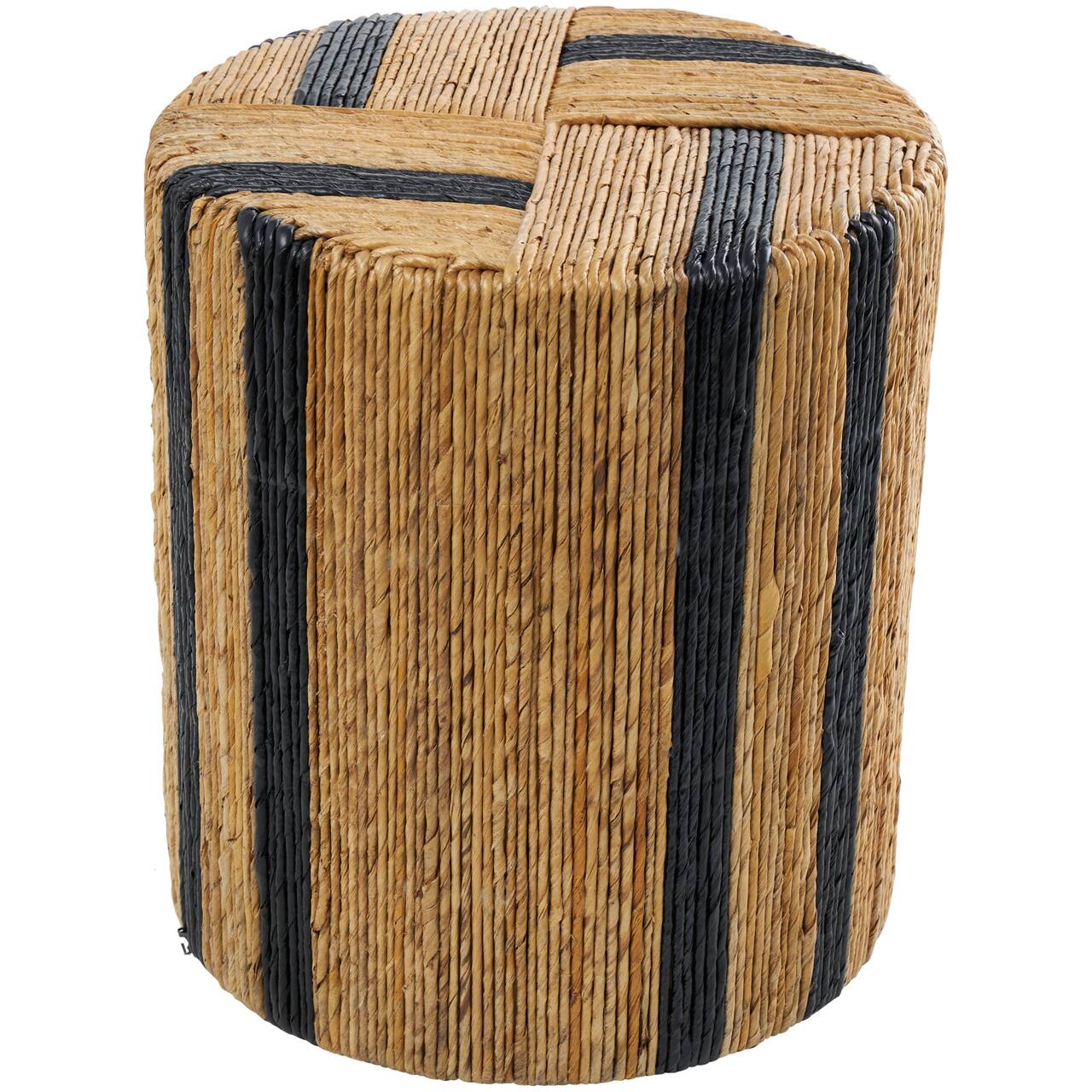 Brown Banana Leaf Handmade Linear Wrapped Accent Table with Navy Stripes